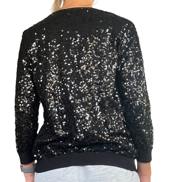 LC Lauren Conrad Women’s Medium Black Sparkle Sequin 3/4 Sleeve Cardigan Sweater - Picture 15 of 15